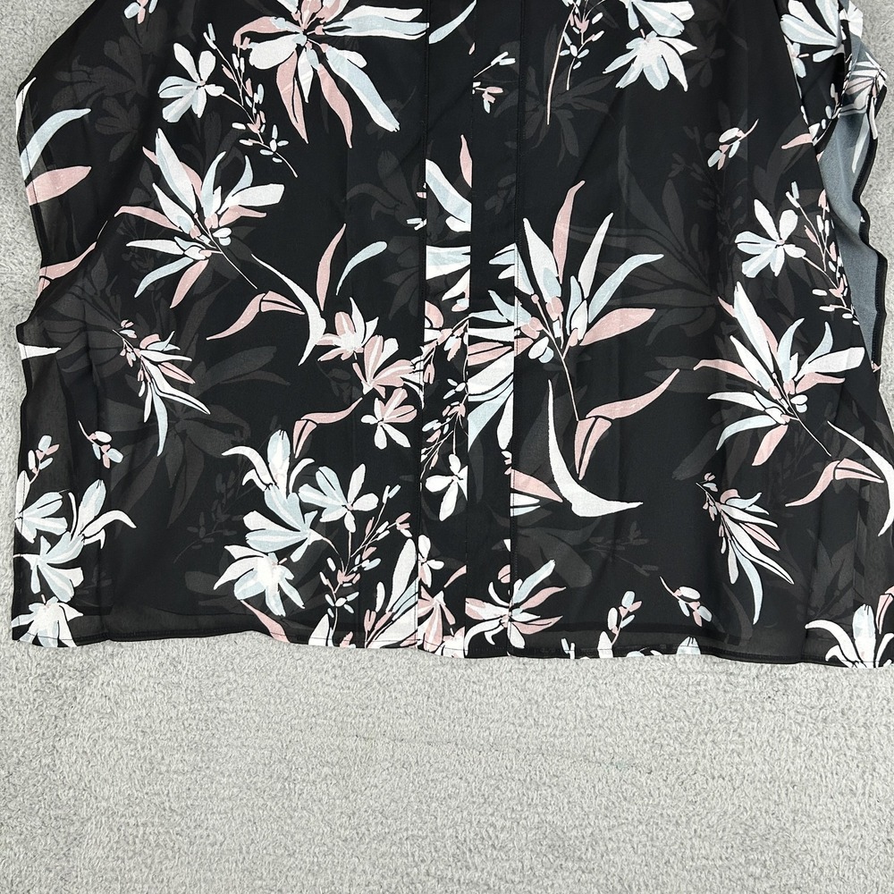 Coastal Blue Kaftan Swim‎ Cover Up Womens Large Black Floral Sheer Tassel Cruise - Picture 4 of 9